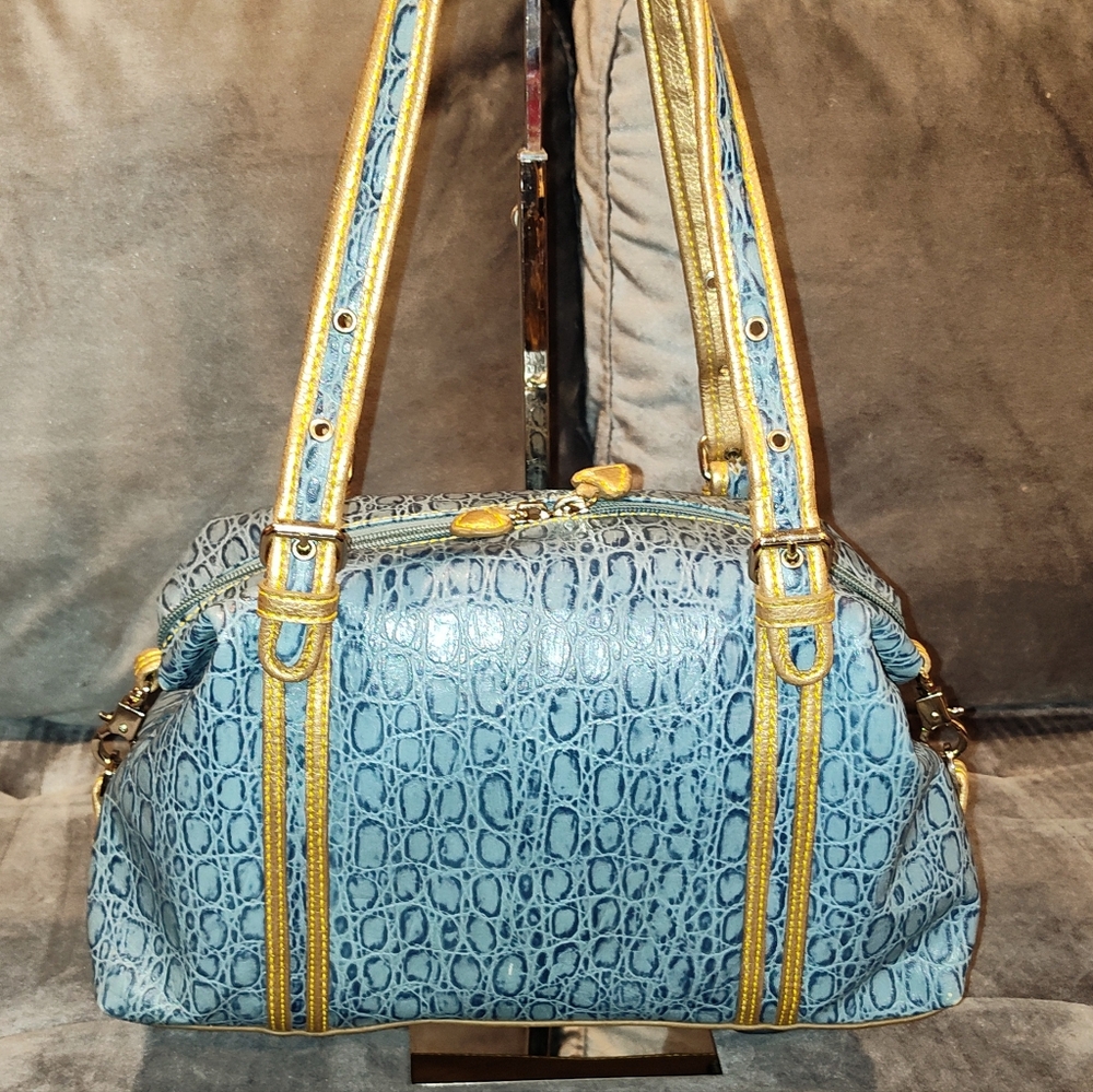 Sharif Blue and Gold Embossed Shoulder Bag - Picture 3 of 16